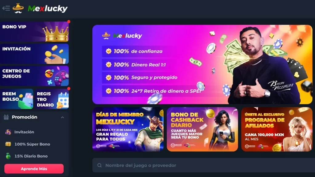 Mexlucky casino home page.